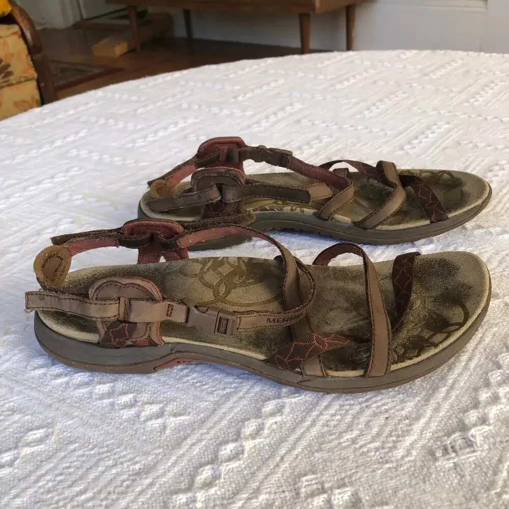 Merrell Jacardia Sandal Women Size 9 Dark Earth Q Form Air Cushion Buckle Strap - Picture 3 of 6